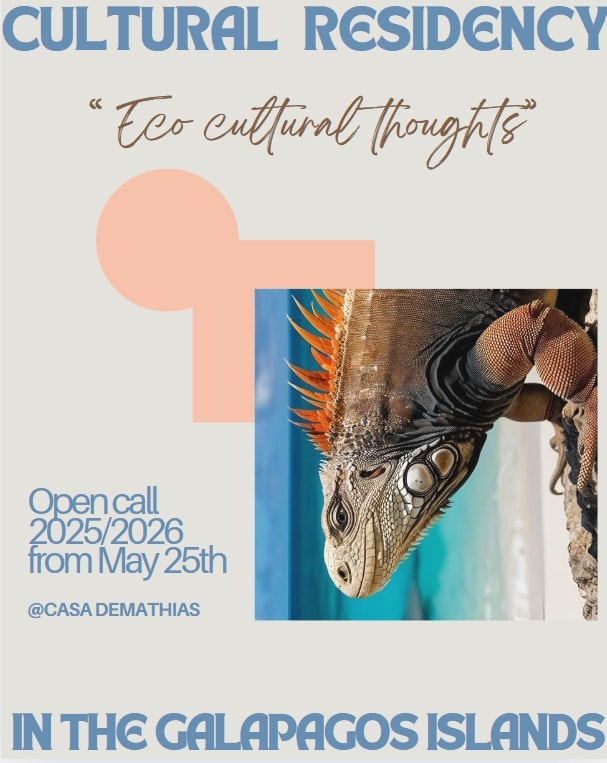 Eco Cultural Thoughts cultural residency poster with a Galapagos iguana